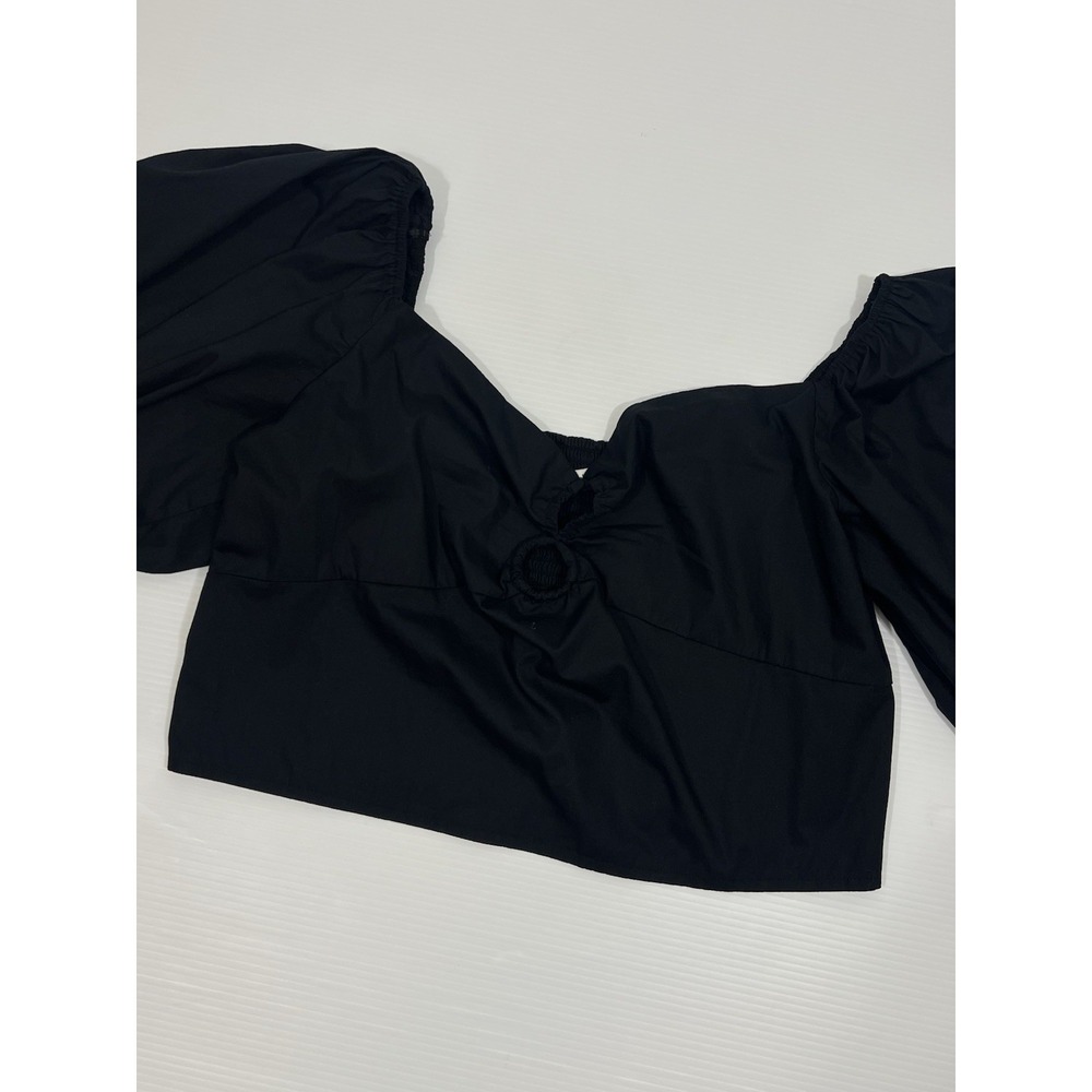 Abercrombie & Fitch Keyhole Crop Top Size XL Black Puff Sleeve Cotton Blend